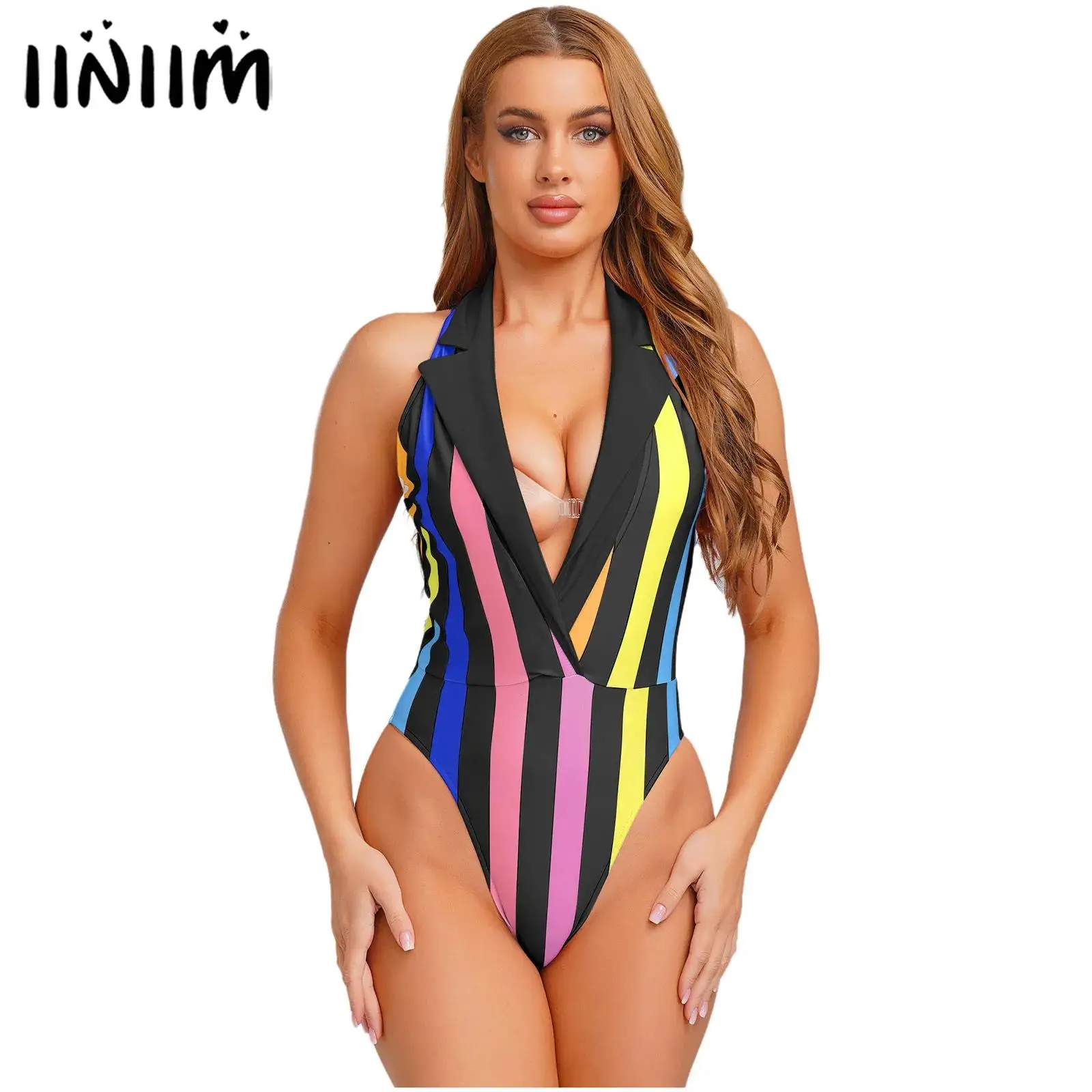 Женский полосатый комбинезон, комбинезон с лацканами и глубоким v-образным вырезом, цельный комбинезон Club Raves, пляжная одежда, костюм для вечеринки у бассейна
Женский полосатый комбинезон, комбинезон с лацканами и глубоким v-образным вырезом, цельный комбинезон Club Raves, пляжная одежда, костюм для вечеринки у бассейна