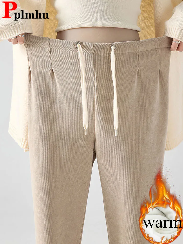 Winter Warm Loose Lace Up Harem Pants Women Elastic High Waist Plush Velvet Lined Pantalones Korean Fashion Snow Wear Calca New
Winter Warm Loose Lace Up Harem Pants Women Elastic High Waist Plush Velvet Lined Pantalones Korean Fashion Snow Wear Calca New