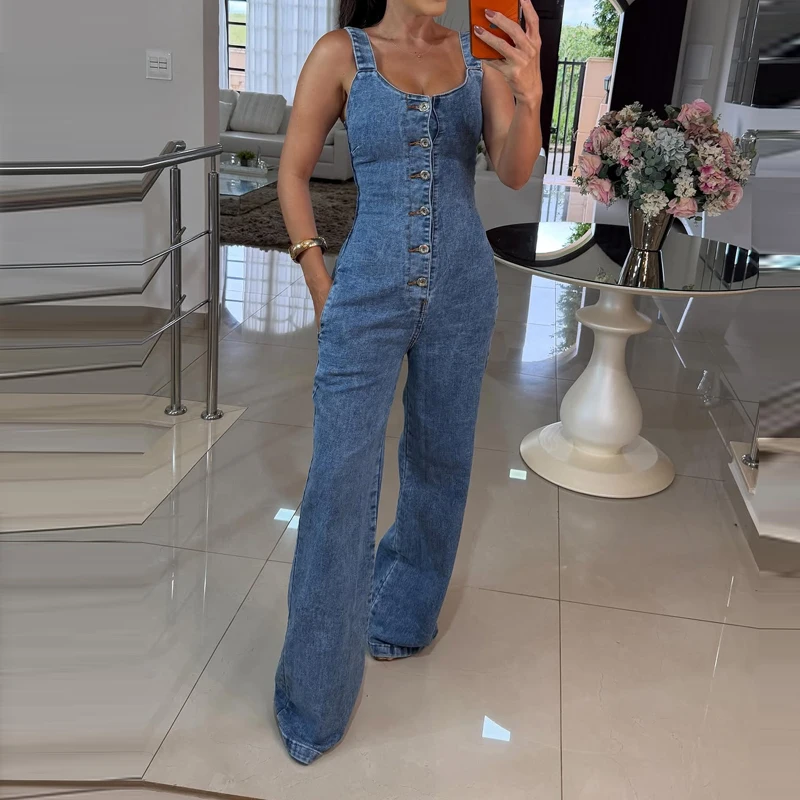 Summer New High Waist Pure Pocket Rompers Casual Sleeveless Hollow Out Playsuits Overalls Fashion U Collar Halter Denim Jumpsuit
Summer New High Waist Pure Pocket Rompers Casual Sleeveless Hollow Out Playsuits Overalls Fashion U Collar Halter Denim Jumpsuit