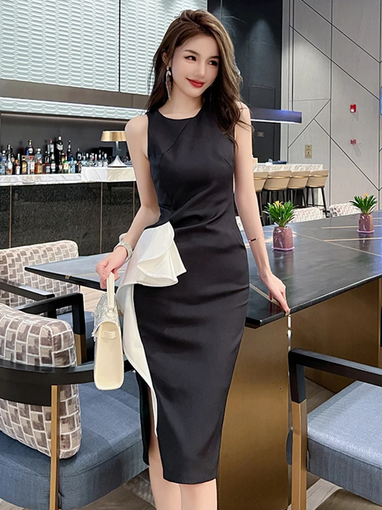 New Summer Elegant Women Evening Dress Chic Black Sexy O-Neck Sleeveless Ruffle Slim Midi Party Club Prom Femme Mujer Vestidos
New Summer Elegant Women Evening Dress Chic Black Sexy O-Neck Sleeveless Ruffle Slim Midi Party Club Prom Femme Mujer Vestidos