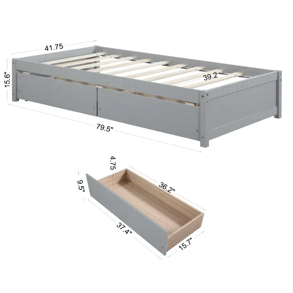 Twin Size Bed Frame with 2 Storage Drawers, Wood Single Platform Bed No Headboard, Modern Twin Beds for Kids Teens Adults (Gray)
Twin Size Bed Frame with 2 Storage Drawers, Wood Single Platform Bed No Headboard, Modern Twin Beds for Kids Teens Adults (Gray)