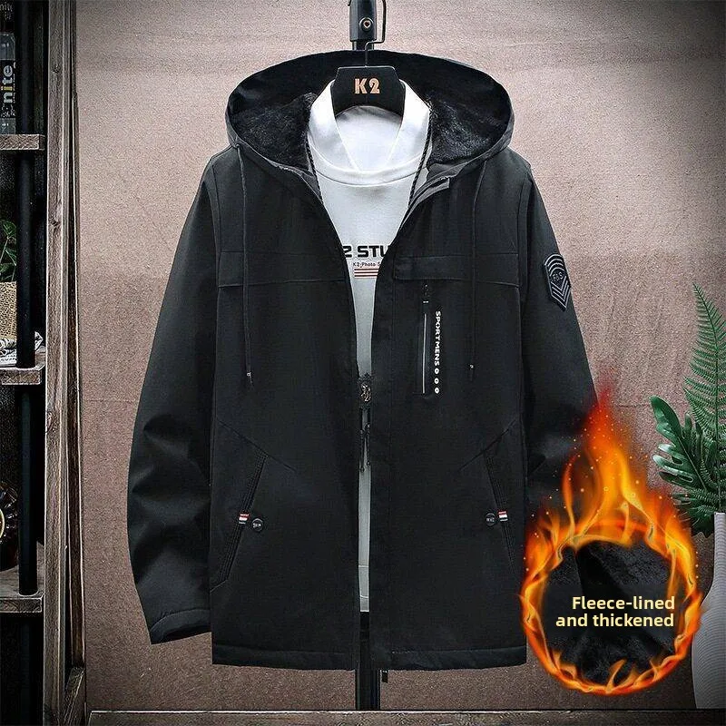 Thickened Fleece Hooded Slim Fit Jacket Casual Coat Windbreaker Trendy Mid-Length Men's Clothing Polyester Fiber PU Material
Thickened Fleece Hooded Slim Fit Jacket Casual Coat Windbreaker Trendy Mid-Length Men's Clothing Polyester Fiber PU Material