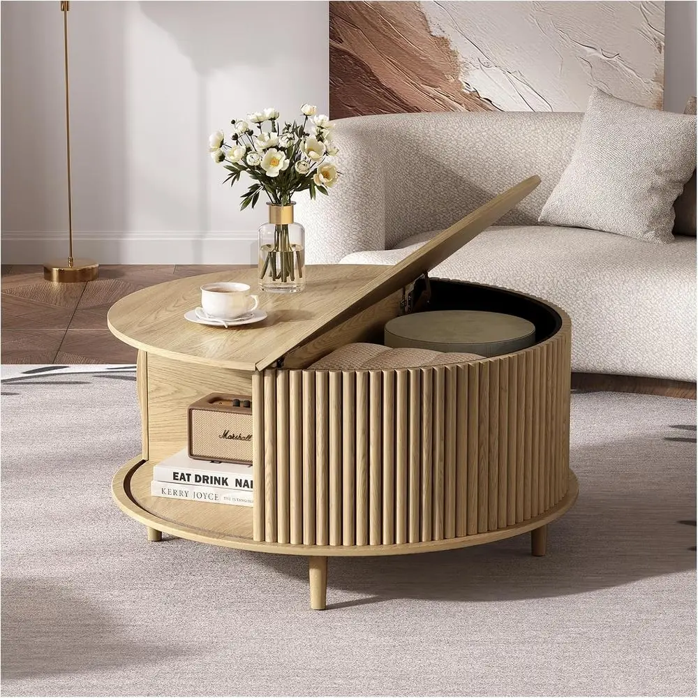 Round Coffee Table with Storage, 31.5 Modern Coffee Table with Sliding Tambour Door & Bun Feet, Fluted Accent Center Table for L
Round Coffee Table with Storage, 31.5 Modern Coffee Table with Sliding Tambour Door & Bun Feet, Fluted Accent Center Table for L
