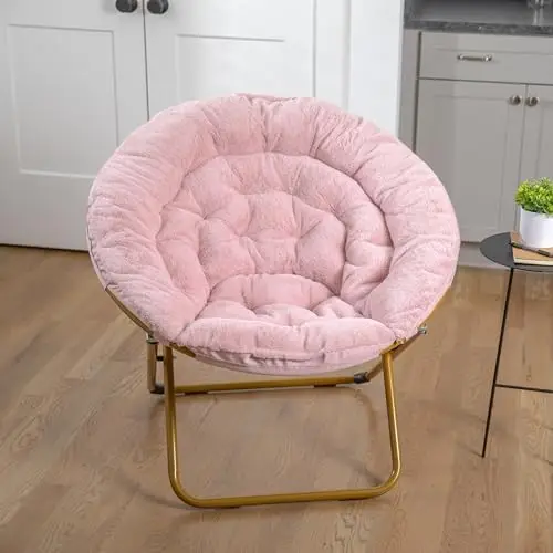 Ersa 38 Oversize Folding Saucer Chair with Cozy Faux Fur Upholstery in Dusty Aqua with Soft Gold Metal Frame for Dorms, Bed
Ersa 38 Oversize Folding Saucer Chair with Cozy Faux Fur Upholstery in Dusty Aqua with Soft Gold Metal Frame for Dorms, Bed