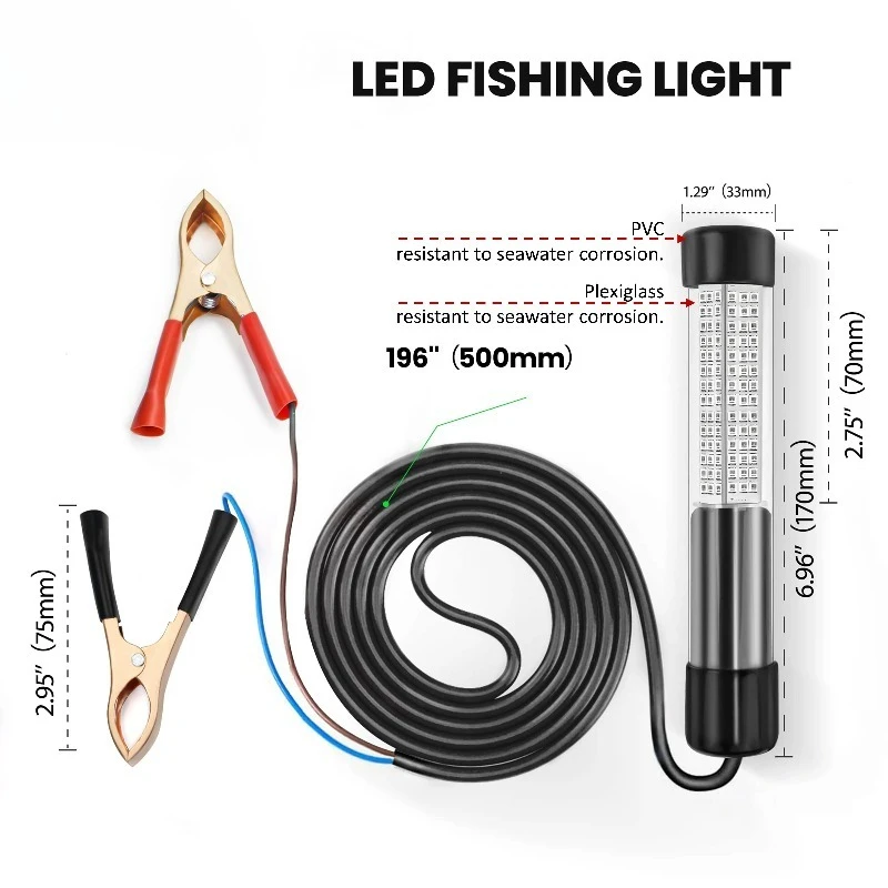 12V LED Underwater Squid Fishing Lamp With 5 Meters Green Blue Yellow Whiter Emitted Waterproof Fishing Light For Sea Fishing
12V LED Underwater Squid Fishing Lamp With 5 Meters Green Blue Yellow Whiter Emitted Waterproof Fishing Light For Sea Fishing