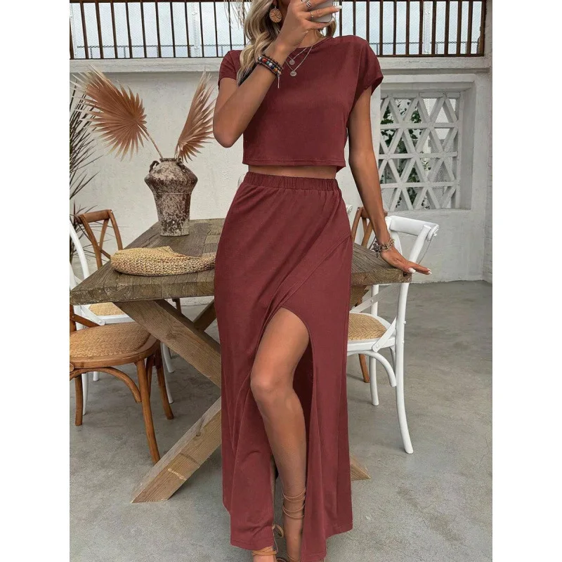 Pure Color Slit Skirt Set Women's Fashion Summer Outfit Half-length Split Design Cross-border Style Casual Workwear
Pure Color Slit Skirt Set Women's Fashion Summer Outfit Half-length Split Design Cross-border Style Casual Workwear