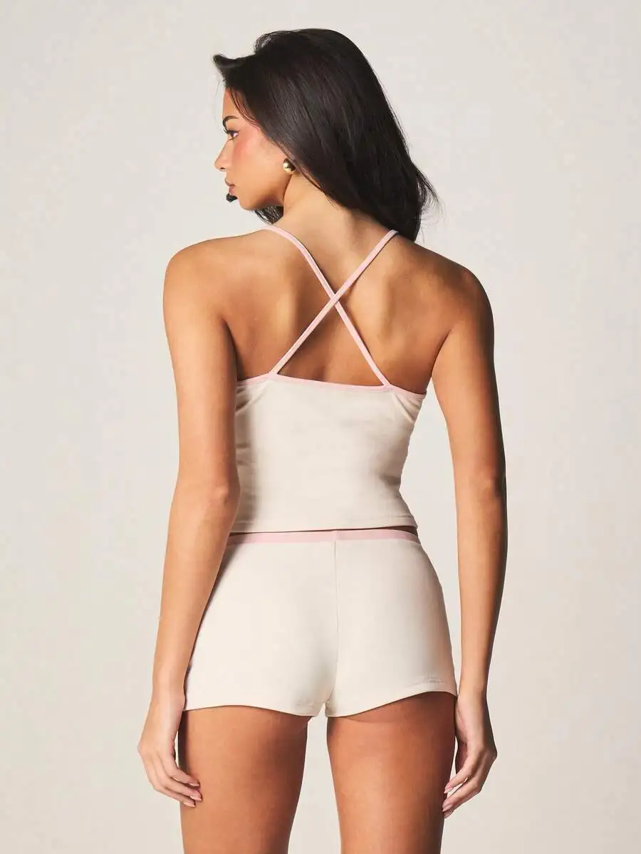 Two Piece Pajama Set With Contrast Binding Cami Top And Matching Shorts Sleepwear Lounge Wear Summer Nightwear
Two Piece Pajama Set With Contrast Binding Cami Top And Matching Shorts Sleepwear Lounge Wear Summer Nightwear