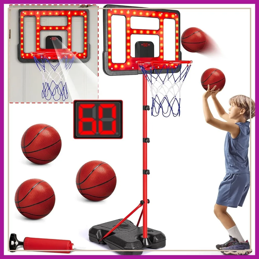 Adjustable Basketball Hoop 3.5-6.2FT with Scoreboard & LED, Indoor Outdoor Portable Basketball Goal for Boys 3-8 Years
Adjustable Basketball Hoop 3.5-6.2FT with Scoreboard & LED, Indoor Outdoor Portable Basketball Goal for Boys 3-8 Years