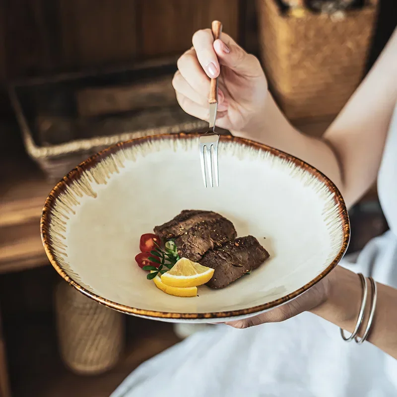 Japanese Retro Style Nostalgic Kiln Change Ceramic Open Irregular Tableware Household Large Pasta Salad Bowl
Japanese Retro Style Nostalgic Kiln Change Ceramic Open Irregular Tableware Household Large Pasta Salad Bowl