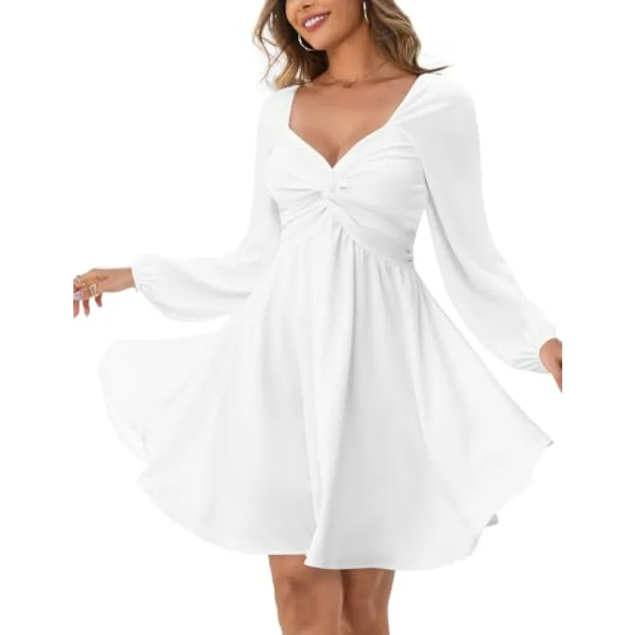 Florboom Women's Sweetheart Knot Front Dress Lantern Long Sleeve Smocked Back A-Line Chiffon Mini Dresses
Florboom Women's Sweetheart Knot Front Dress Lantern Long Sleeve Smocked Back A-Line Chiffon Mini Dresses