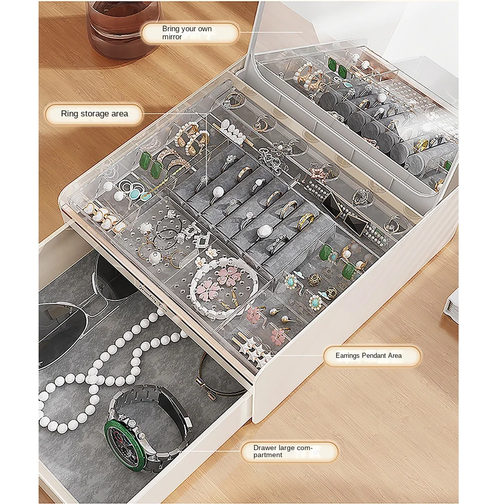 2-Layer Jewelry Box with Mirror Velvet Interior Dust-proof Jewelry Display Holder Non-slip Large Capacity
2-Layer Jewelry Box with Mirror Velvet Interior Dust-proof Jewelry Display Holder Non-slip Large Capacity