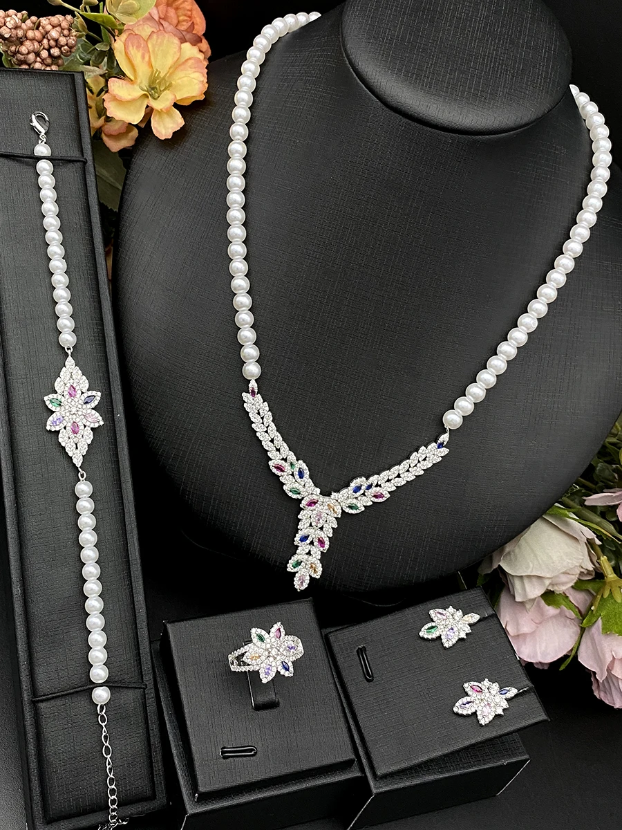 Falair Gift 4Pcs Set Necklace Earrings Bracelet Ring Multicolor Imitation Pearl Jewelry Set for Women Gift for Everyday Wear
Falair Gift 4Pcs Set Necklace Earrings Bracelet Ring Multicolor Imitation Pearl Jewelry Set for Women Gift for Everyday Wear