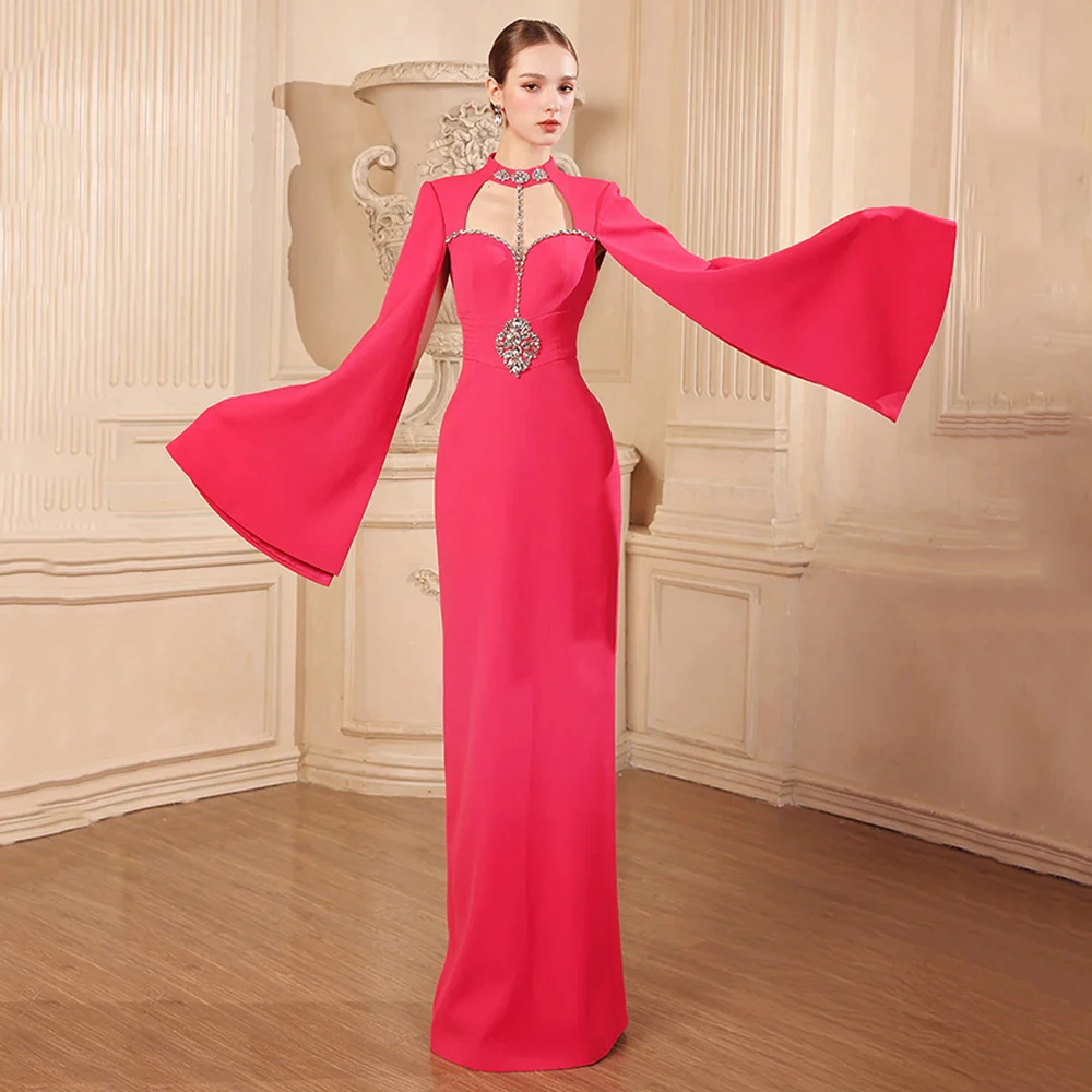 Halter Neck Full Sleeves Evening Dress Customized Beading Crystal Back Zipper Straight Saudi Arabian Party Gown Prom Dresses
Halter Neck Full Sleeves Evening Dress Customized Beading Crystal Back Zipper Straight Saudi Arabian Party Gown Prom Dresses