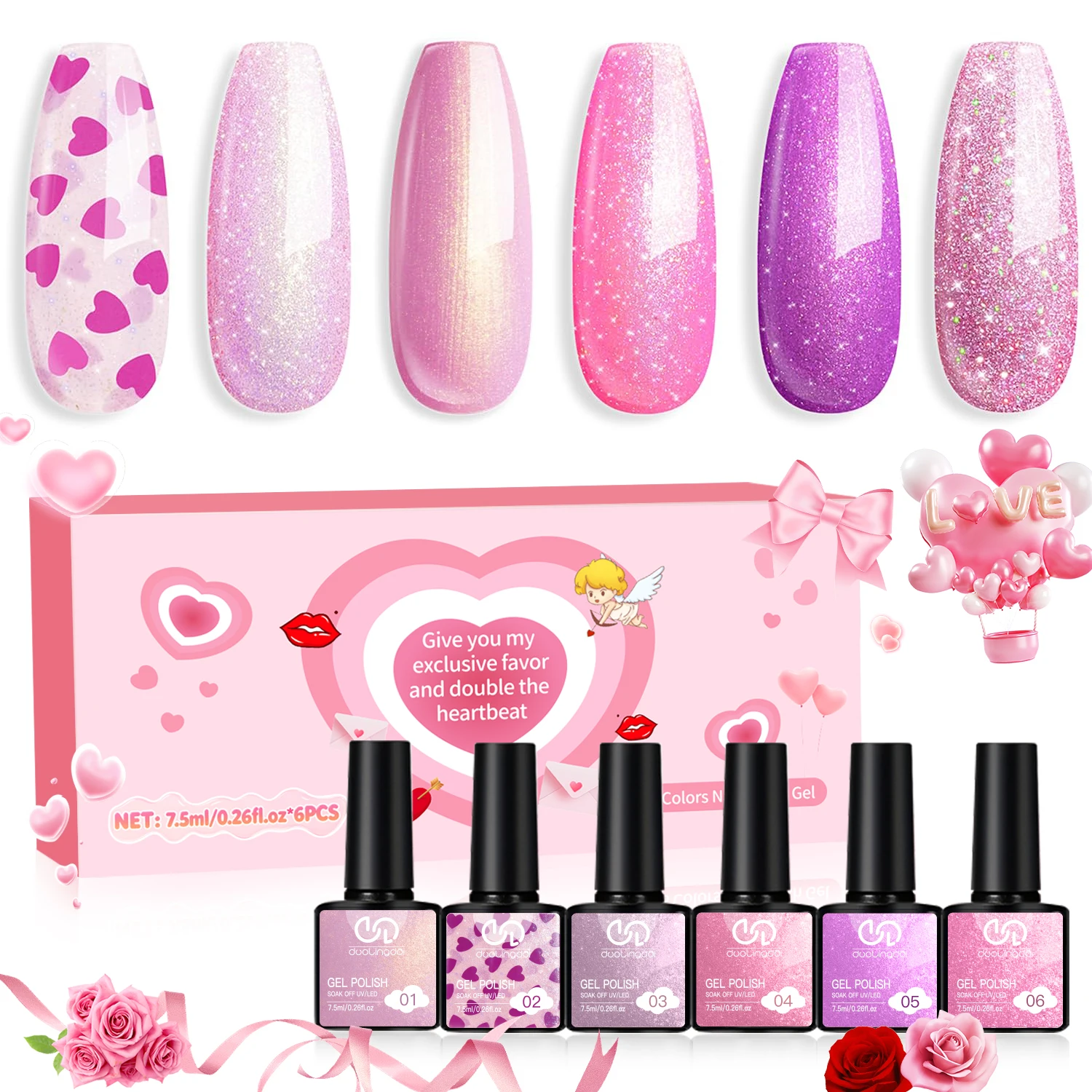 DOULINGDAI Gel Nail Polish Set, 6 Colors Valentine's Day Pink Gel Polish Glitter Hot Pink Purple Shades Mermaid Love-heart Glitter Gel Polish Shimmer Galaxy Soak Off Nail Art DIY Gift For Women Girl
DOULINGDAI Gel Nail Polish Set, 6 Colors Valentine's Day Pink Gel Polish Glitter Hot Pink Purple Shades Mermaid Love-heart Glitter Gel Polish Shimmer Galaxy Soak Off Nail Art DIY Gift For Women Girl