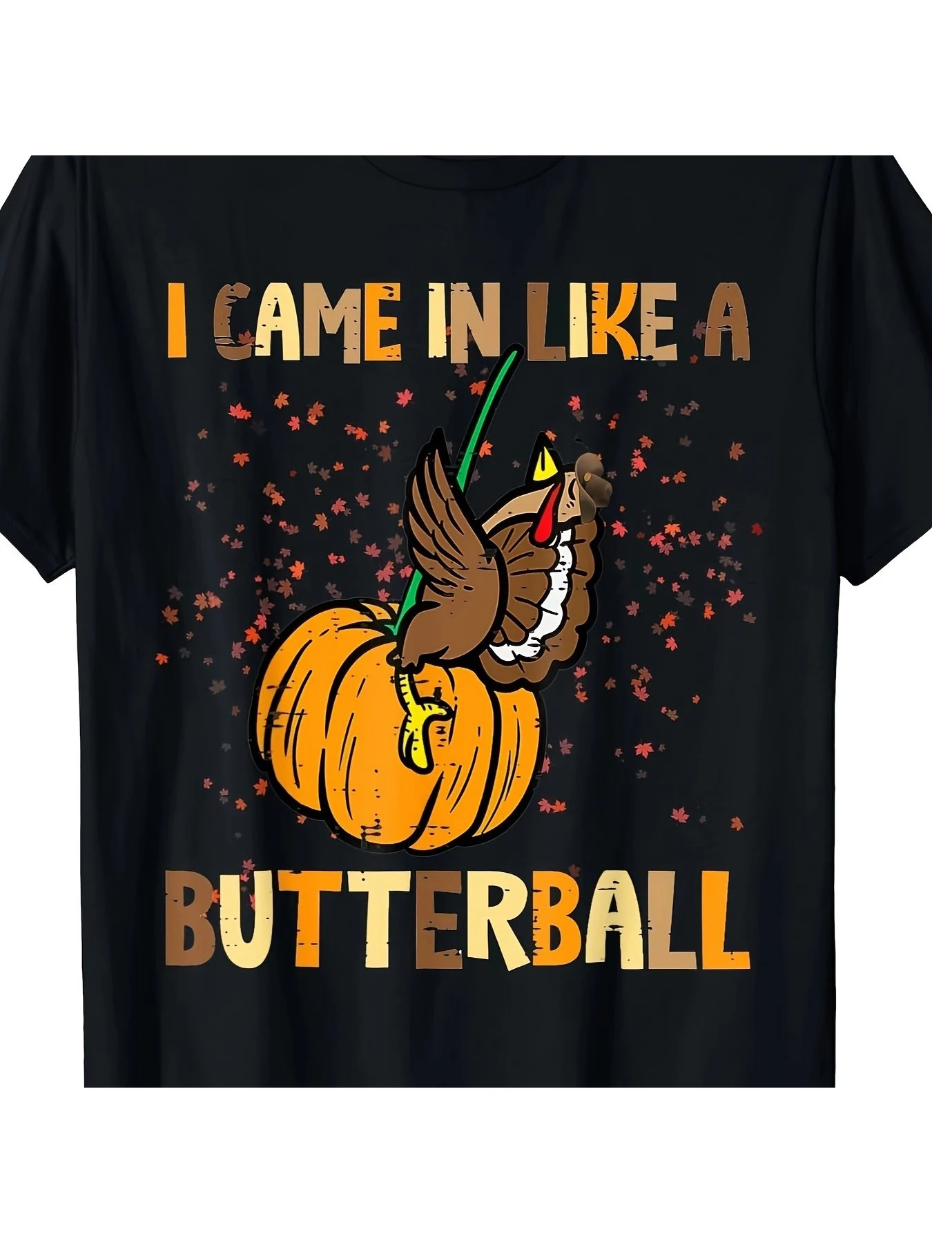 Turkey Riding Pumpkin Autumn Leaves Men and Women Short Sleeve T-Shirt Black Round Neck
Turkey Riding Pumpkin Autumn Leaves Men and Women Short Sleeve T-Shirt Black Round Neck