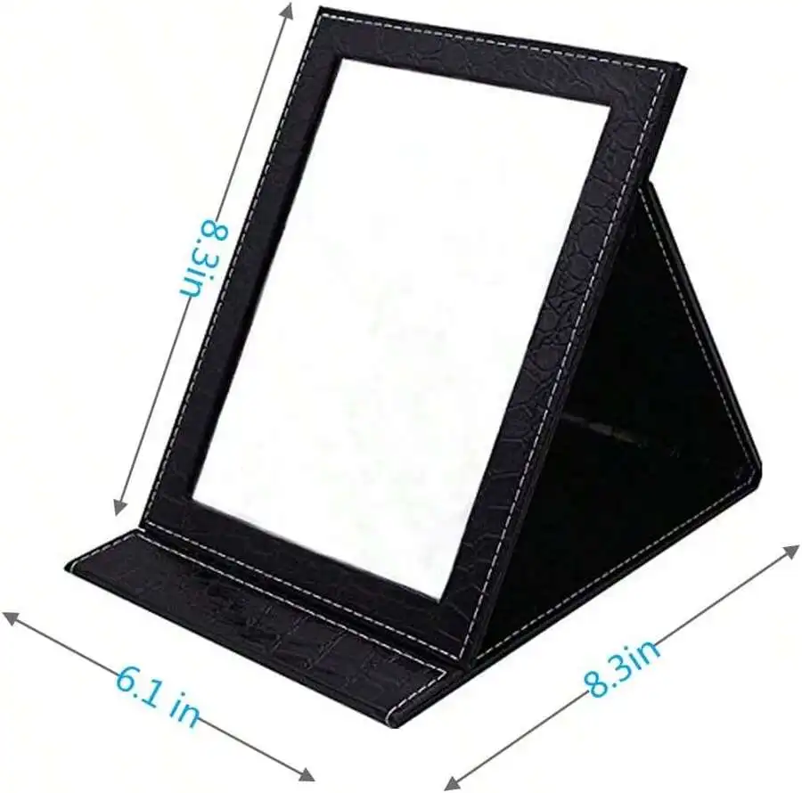 Folding Travel Makeup Mirror With Adjustable Stand, Ultra Slim Leather Covered Portable Vanity Mirror For Desk And On The Go
Folding Travel Makeup Mirror With Adjustable Stand, Ultra Slim Leather Covered Portable Vanity Mirror For Desk And On The Go