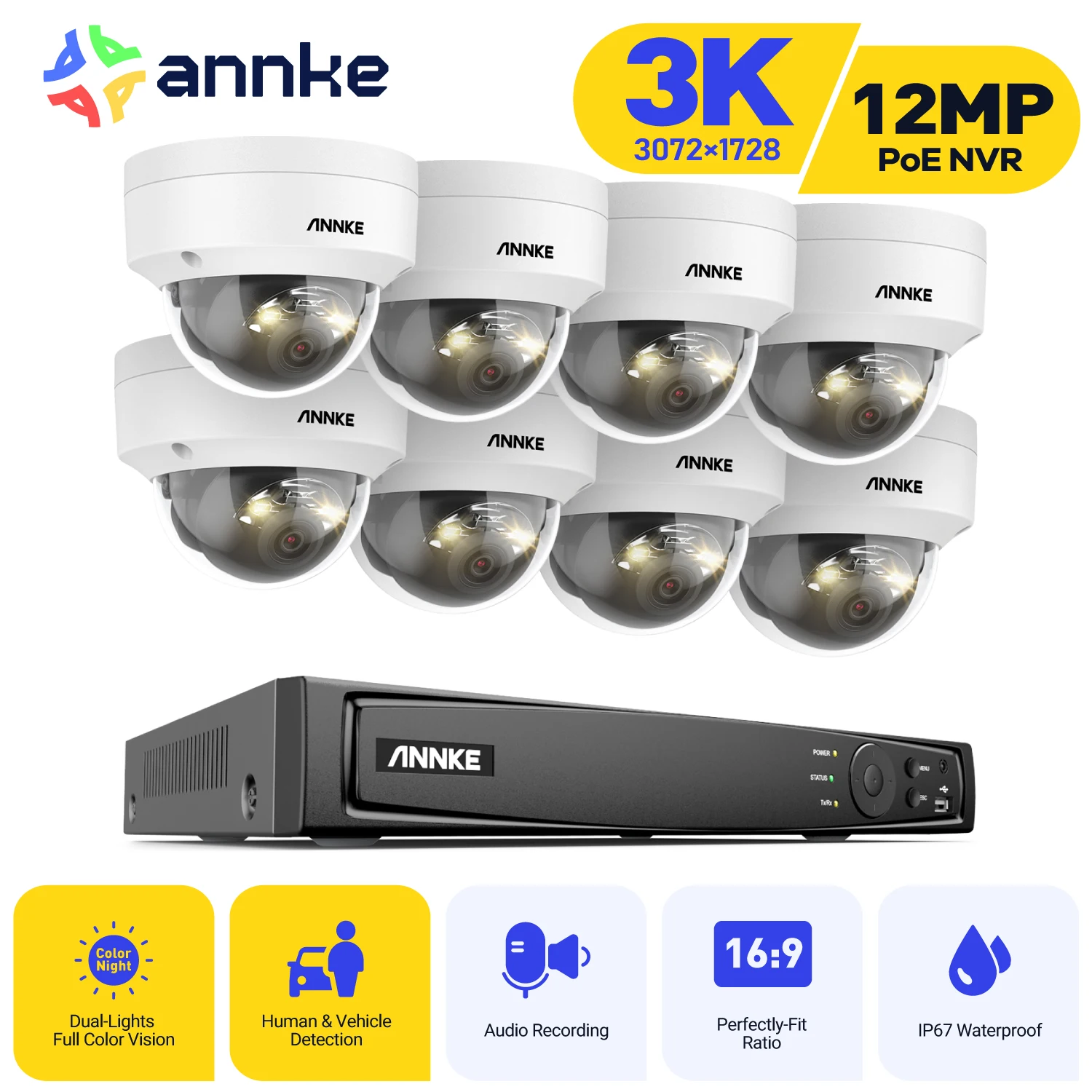 ANNKE 5MP Security Protection System,Smart Dual Light Night Vision Waterproof Motion Detection H.265+ CCTV Video Surveillance Ca
ANNKE 5MP Security Protection System,Smart Dual Light Night Vision Waterproof Motion Detection H.265+ CCTV Video Surveillance Ca
