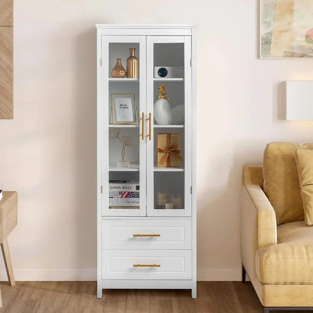 Glass Door Display Cabinet Floor Standing w/ 2 Drawer Storage Cabinet Bookshelf
Glass Door Display Cabinet Floor Standing w/ 2 Drawer Storage Cabinet Bookshelf