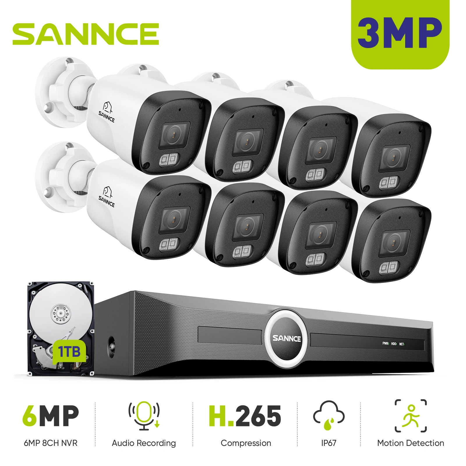 SANNCE 3MP Video Surveillance kit 8PCS POE Camera Kit HD 100ft Night Vision H.265 Audio Recording 8CH NVR CCTV Camera Outdoor
SANNCE 3MP Video Surveillance kit 8PCS POE Camera Kit HD 100ft Night Vision H.265 Audio Recording 8CH NVR CCTV Camera Outdoor
