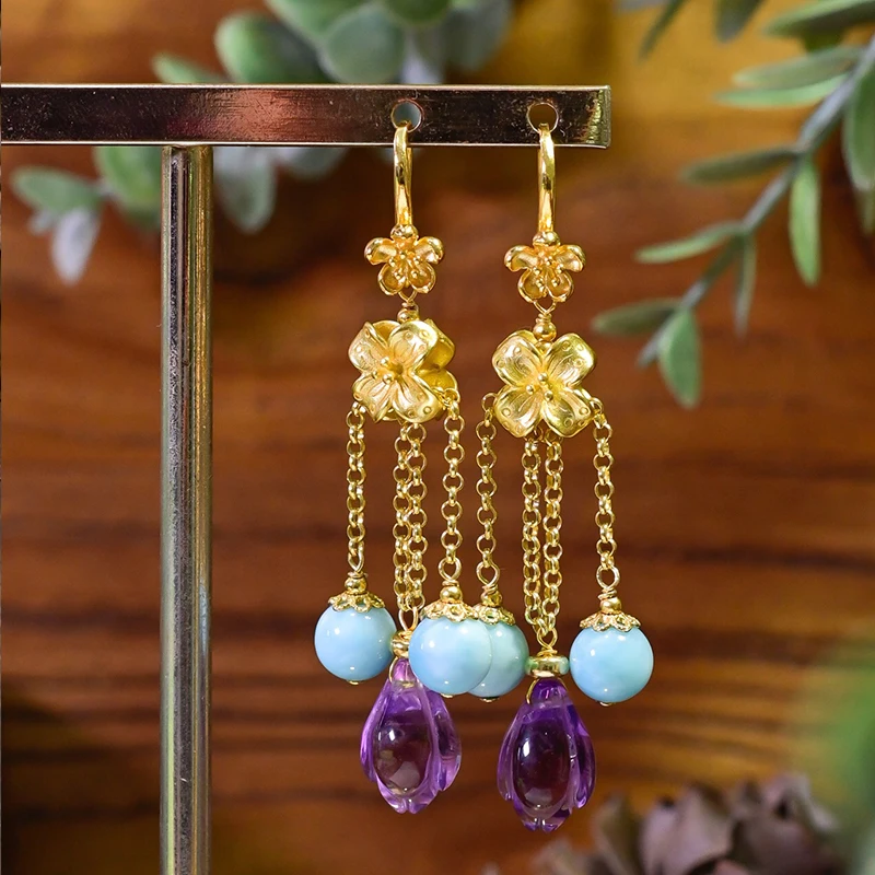 Natural Amethyst Sea Stone Magnolia Earrings Tassel Silver-plated Ear Niche Design Original Handmade Earrings
Natural Amethyst Sea Stone Magnolia Earrings Tassel Silver-plated Ear Niche Design Original Handmade Earrings