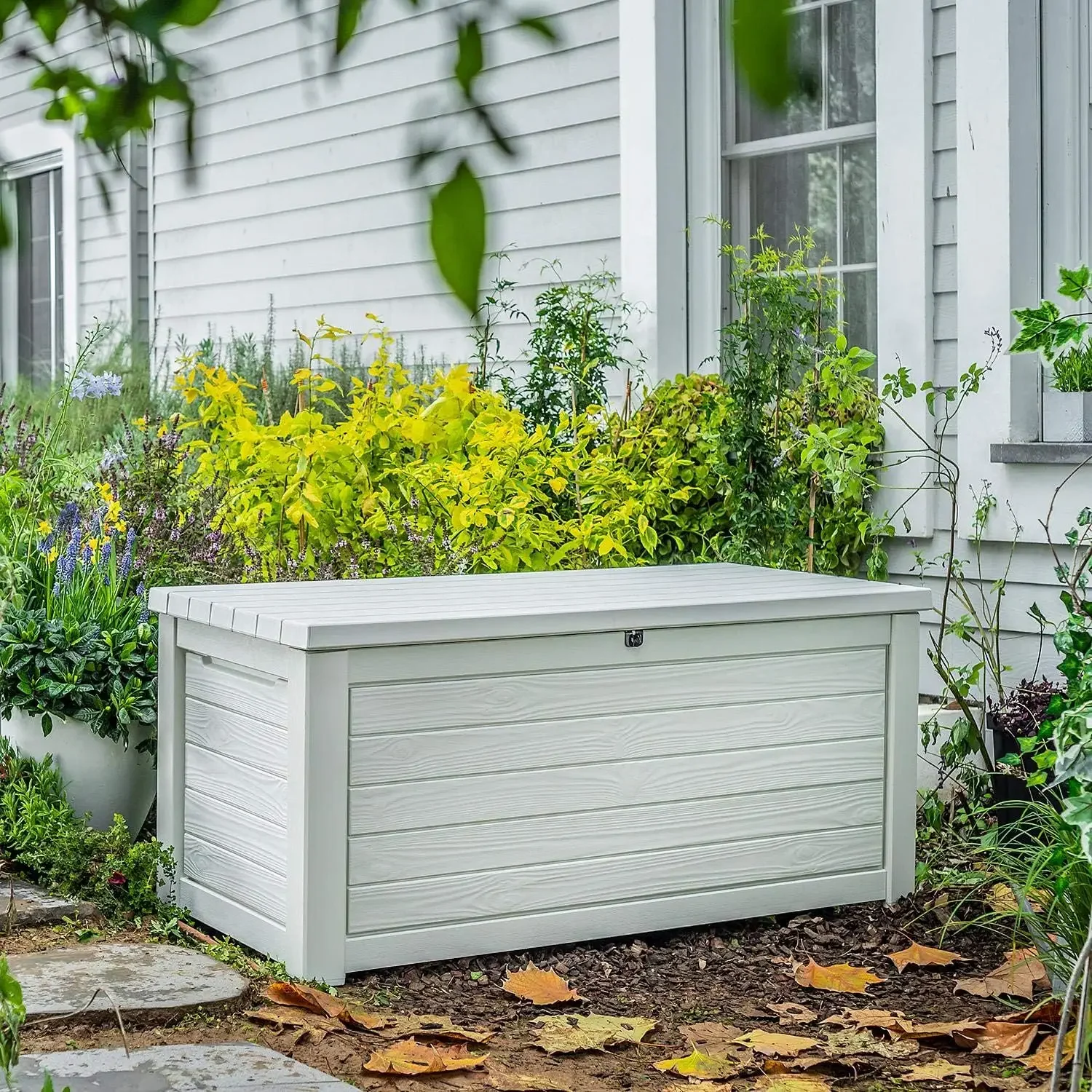 165 Gallon Weather Resistant Resin Deck Storage Container Box Outdoor Patio Garden Furniture, White
165 Gallon Weather Resistant Resin Deck Storage Container Box Outdoor Patio Garden Furniture, White