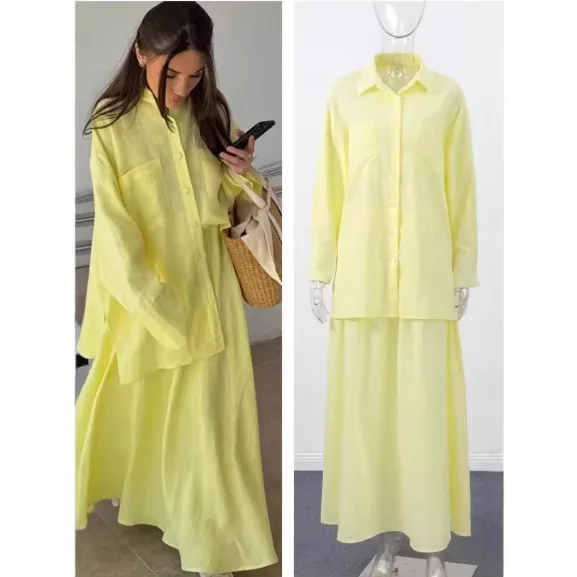 Women's pure cotton suit, new temperament long-sleeved lapel button-up shirt, casual skirt two-piece set
Women's pure cotton suit, new temperament long-sleeved lapel button-up shirt, casual skirt two-piece set