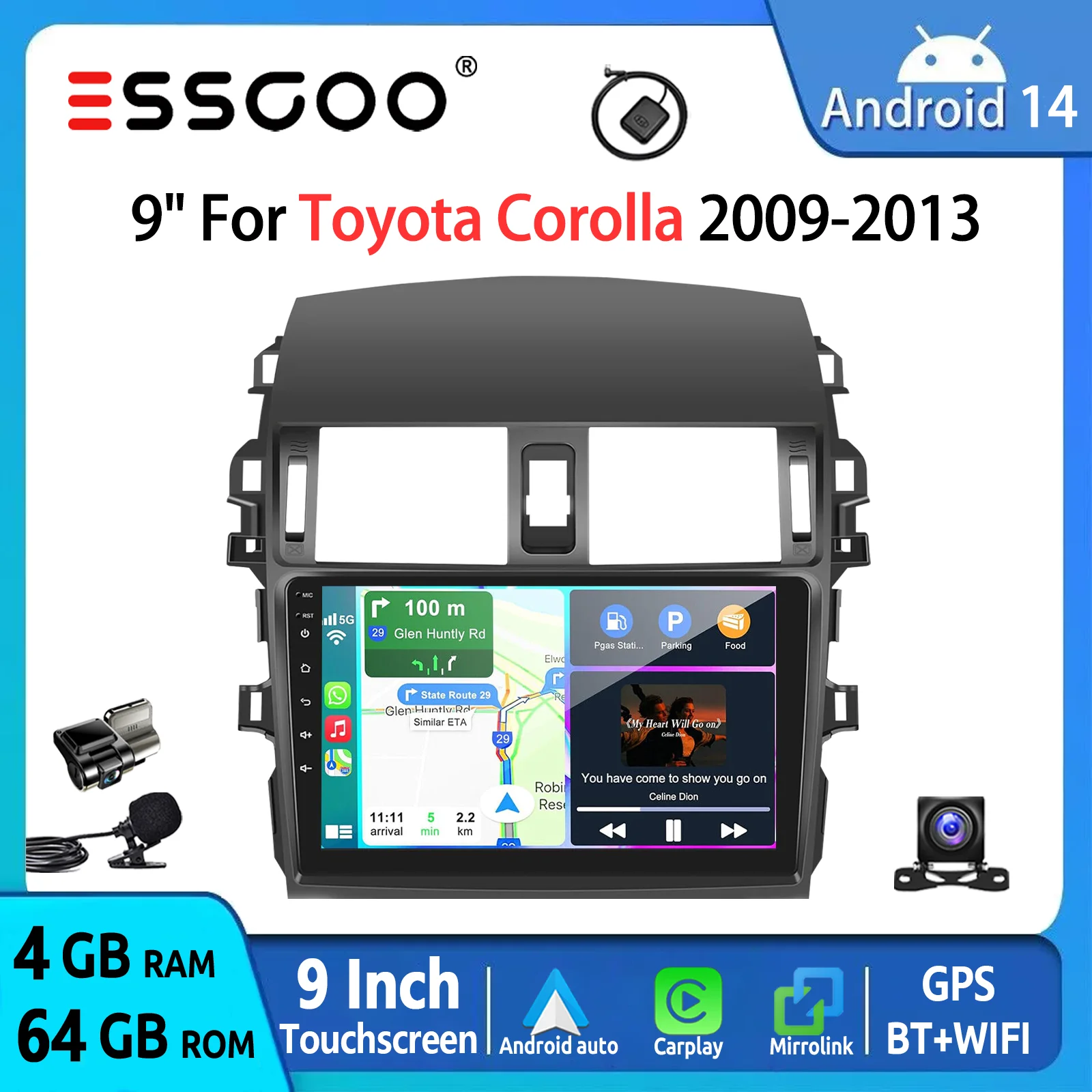 ESSGOO 9" 2DIN Android 14 For TOYOTA COROLLA 09-13 Carplay Android Auto Car Stereo Radio GPS Navi FM BT Multimedia Video Player
ESSGOO 9" 2DIN Android 14 For TOYOTA COROLLA 09-13 Carplay Android Auto Car Stereo Radio GPS Navi FM BT Multimedia Video Player
