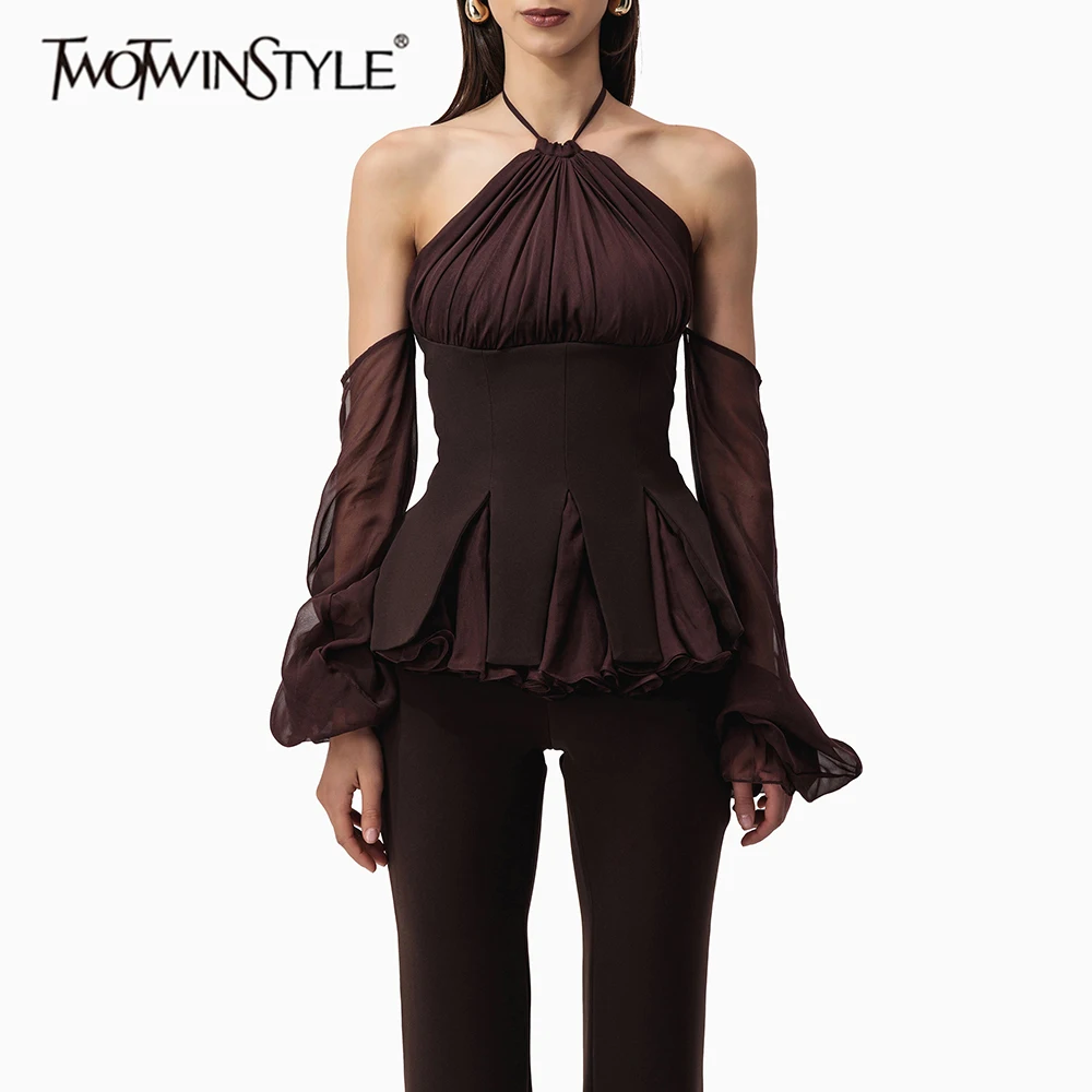 TWOTWINSTYLE Edgy Street Style Coffee Halter Blouser for Women Off The Shoulder Long Sleeve Corset Style Top for Casual Outing
TWOTWINSTYLE Edgy Street Style Coffee Halter Blouser for Women Off The Shoulder Long Sleeve Corset Style Top for Casual Outing
