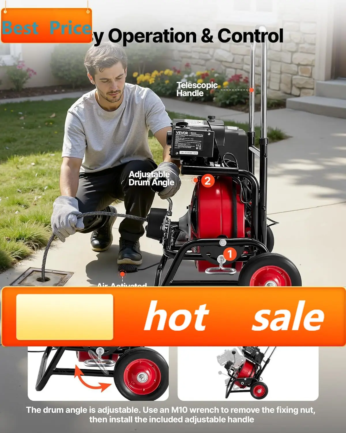 VEVOR Drain Cleaner Machine 100 FT x 1/2 Inch, Auto Feed Sewer Snake Auger, Portable Drain Cleaning Machine with Climbing Wheels
VEVOR Drain Cleaner Machine 100 FT x 1/2 Inch, Auto Feed Sewer Snake Auger, Portable Drain Cleaning Machine with Climbing Wheels
