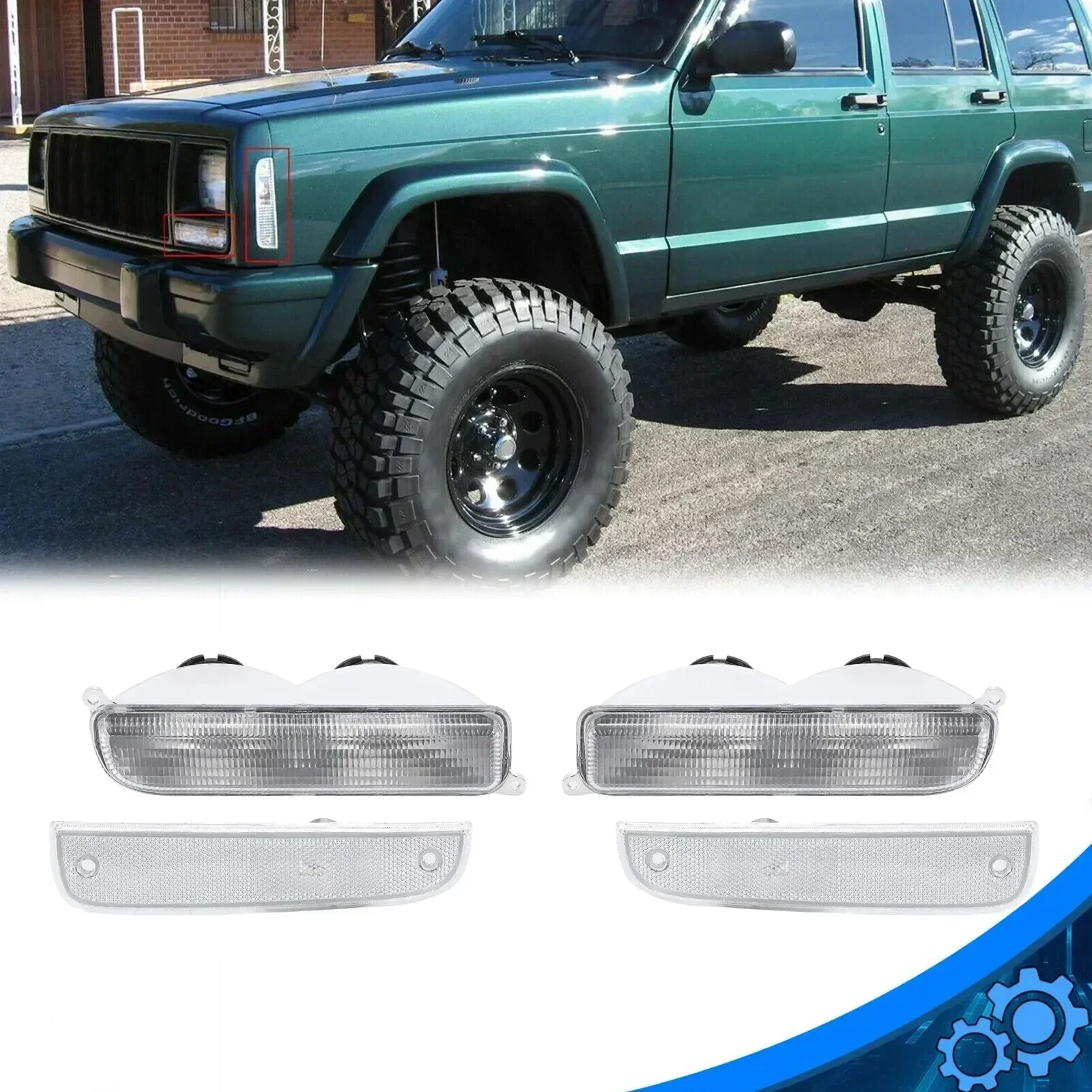 For 97-01 Jeep Cherokee XJ Chrome Clear Bumper Lights + Signal Corner Turn Lamps
For 97-01 Jeep Cherokee XJ Chrome Clear Bumper Lights + Signal Corner Turn Lamps