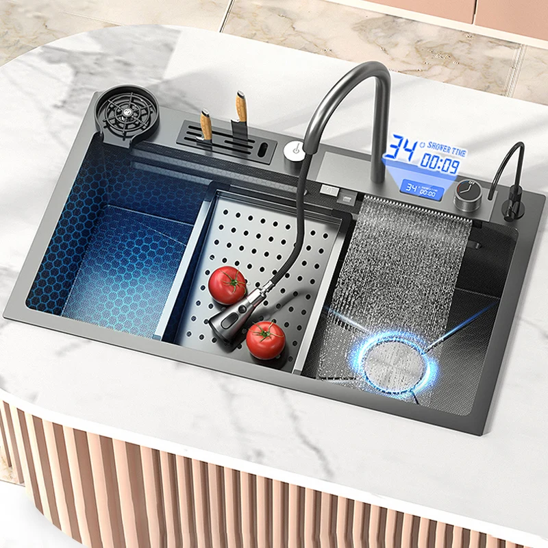 Kitchen Sink Large Single Slot Stainless Steel Waterfall Sink Household Embossed Washing Basin Kitchen Utensils
Kitchen Sink Large Single Slot Stainless Steel Waterfall Sink Household Embossed Washing Basin Kitchen Utensils