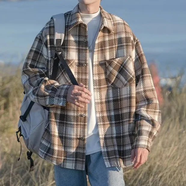 Spring Autumn Japanese Style Harajuku Woolen Plaid Shirt Jacket for Men Korean Fashion Loose Men's Shirt Jacket Y2k Streetwear
Spring Autumn Japanese Style Harajuku Woolen Plaid Shirt Jacket for Men Korean Fashion Loose Men's Shirt Jacket Y2k Streetwear