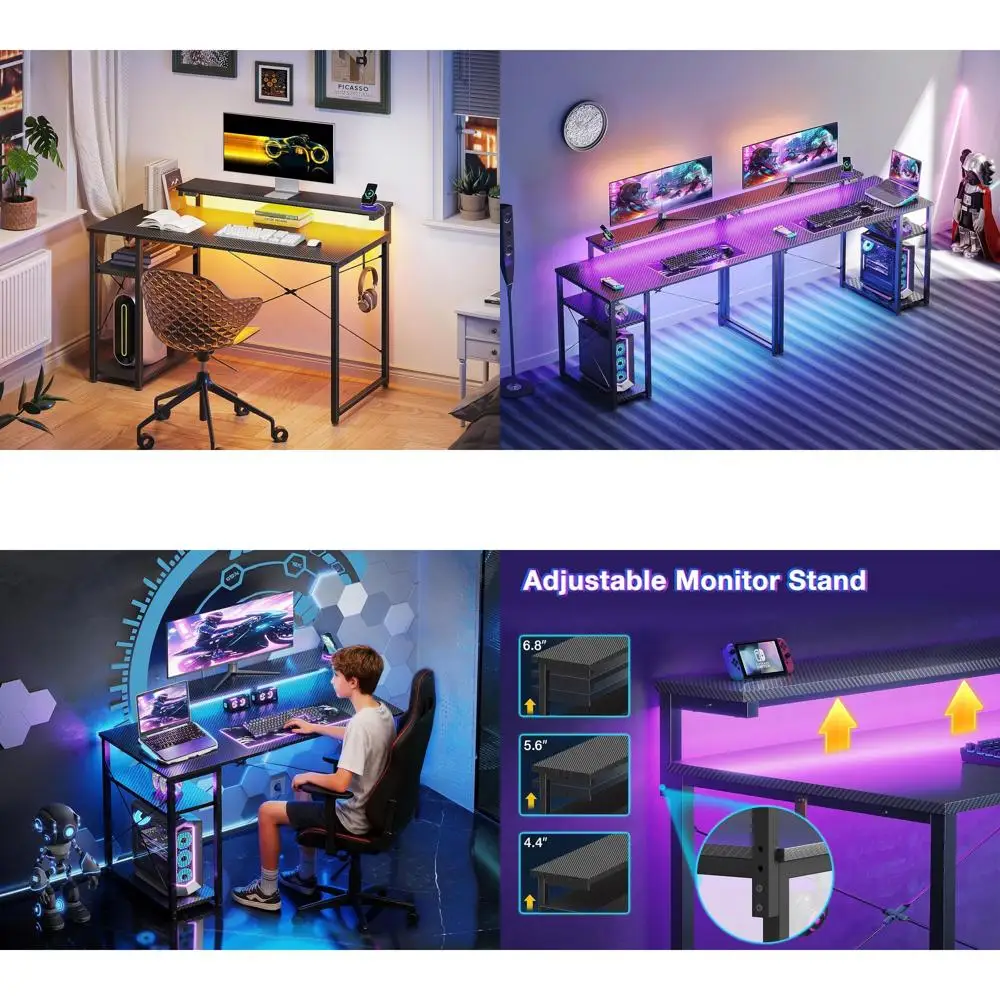 40-дюймовый небольшой игровой стол с местом для хранения и светодиодной подсветкой, компьютерный стол с полкой, двусторонний геймерский стол с регулируемым монитором
40-дюймовый небольшой игровой стол с местом для хранения и светодиодной подсветкой, компьютерный стол с полкой, двусторонний геймерский стол с регулируемым монитором