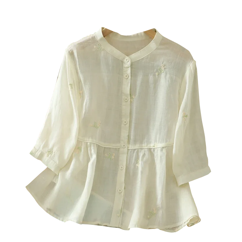 Women's Retro Embroidered Linen Blend Blouse Loose Fit Round Neck Summer Shirt
Women's Retro Embroidered Linen Blend Blouse Loose Fit Round Neck Summer Shirt