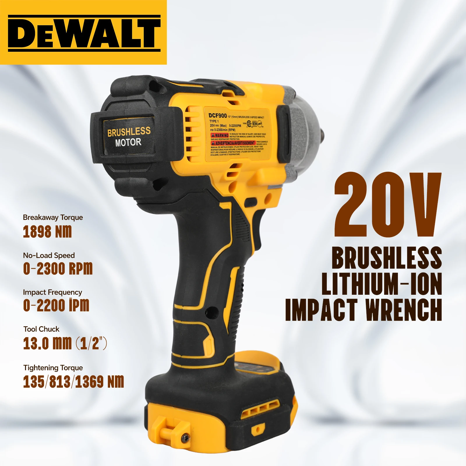 DeWalt 20V DCF900 Brushless 1/2 In Impact Wrench 1898NM High Torque Cordless Power Tool for Auto Repair/Construction Compatible
DeWalt 20V DCF900 Brushless 1/2 In Impact Wrench 1898NM High Torque Cordless Power Tool for Auto Repair/Construction Compatible