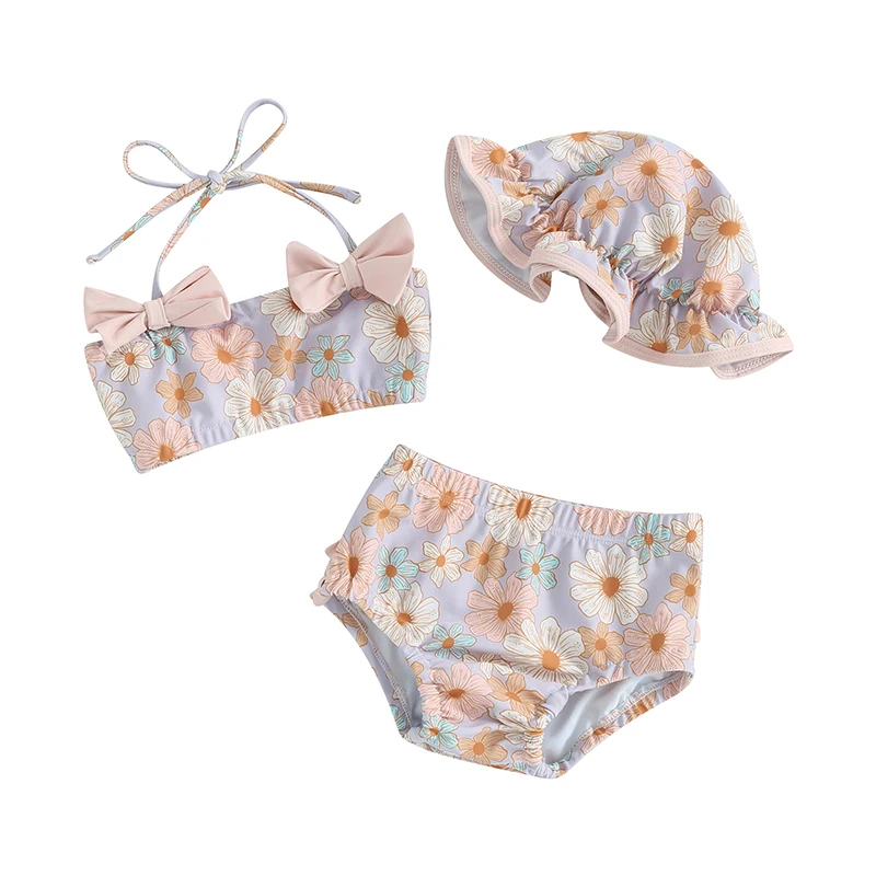 Baby Girl Bikini Suit Infant Swimsuit 3pcs Floral Print Halter Top with Bow Ruffle Elastic Waist Shorts Hat
Baby Girl Bikini Suit Infant Swimsuit 3pcs Floral Print Halter Top with Bow Ruffle Elastic Waist Shorts Hat