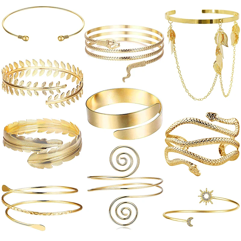 FTCY 10Pcs Arm Cuff Bracelets for Women Upper Arm Cuff Bangle Band Snake Feather Boho Gold Silver Color Adjustable Bracelet Set
FTCY 10Pcs Arm Cuff Bracelets for Women Upper Arm Cuff Bangle Band Snake Feather Boho Gold Silver Color Adjustable Bracelet Set