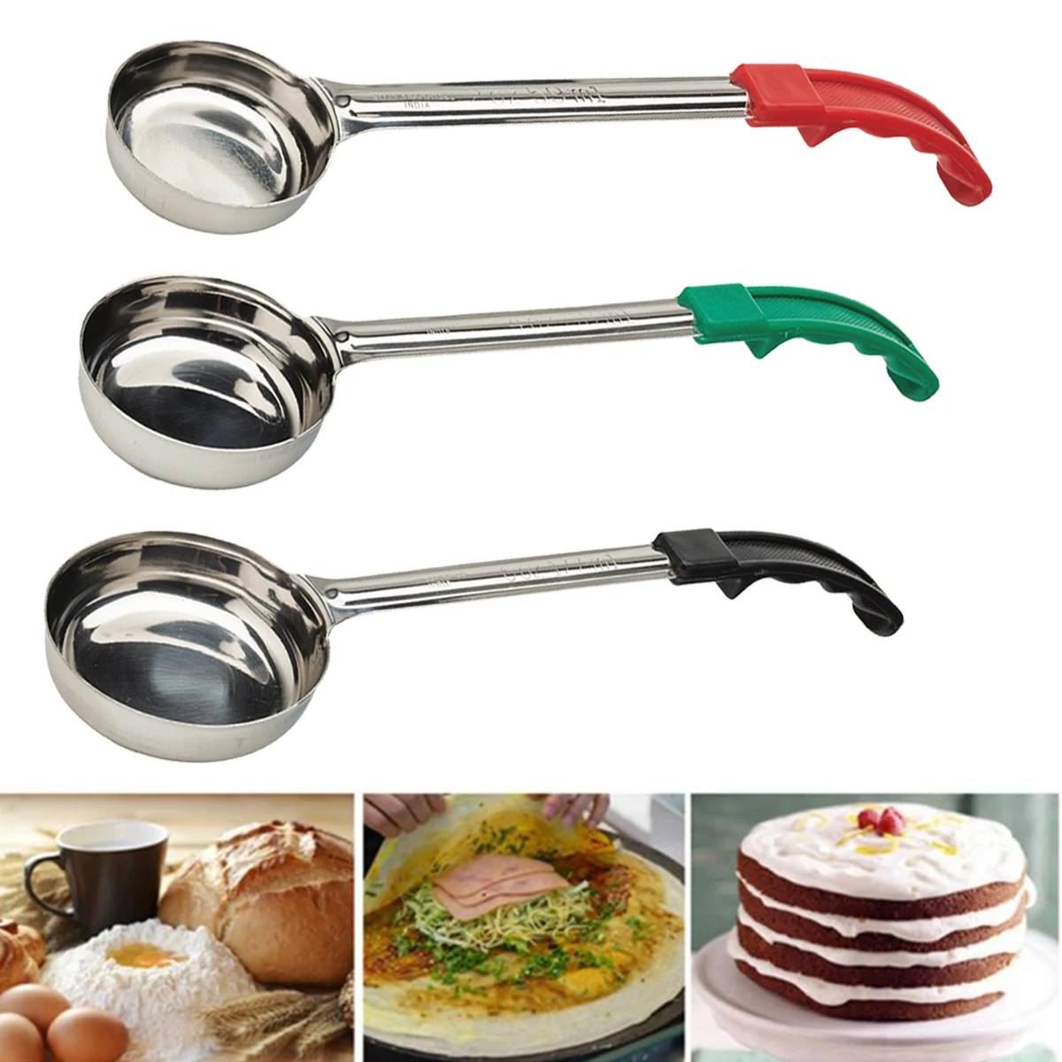 2/4/6oz Pizza Sauce Spoon with Rubber Handle Measuring Soup Spoon Stainless Steel Cooking Spoon Anti-Hot Kitchen Tableware
2/4/6oz Pizza Sauce Spoon with Rubber Handle Measuring Soup Spoon Stainless Steel Cooking Spoon Anti-Hot Kitchen Tableware