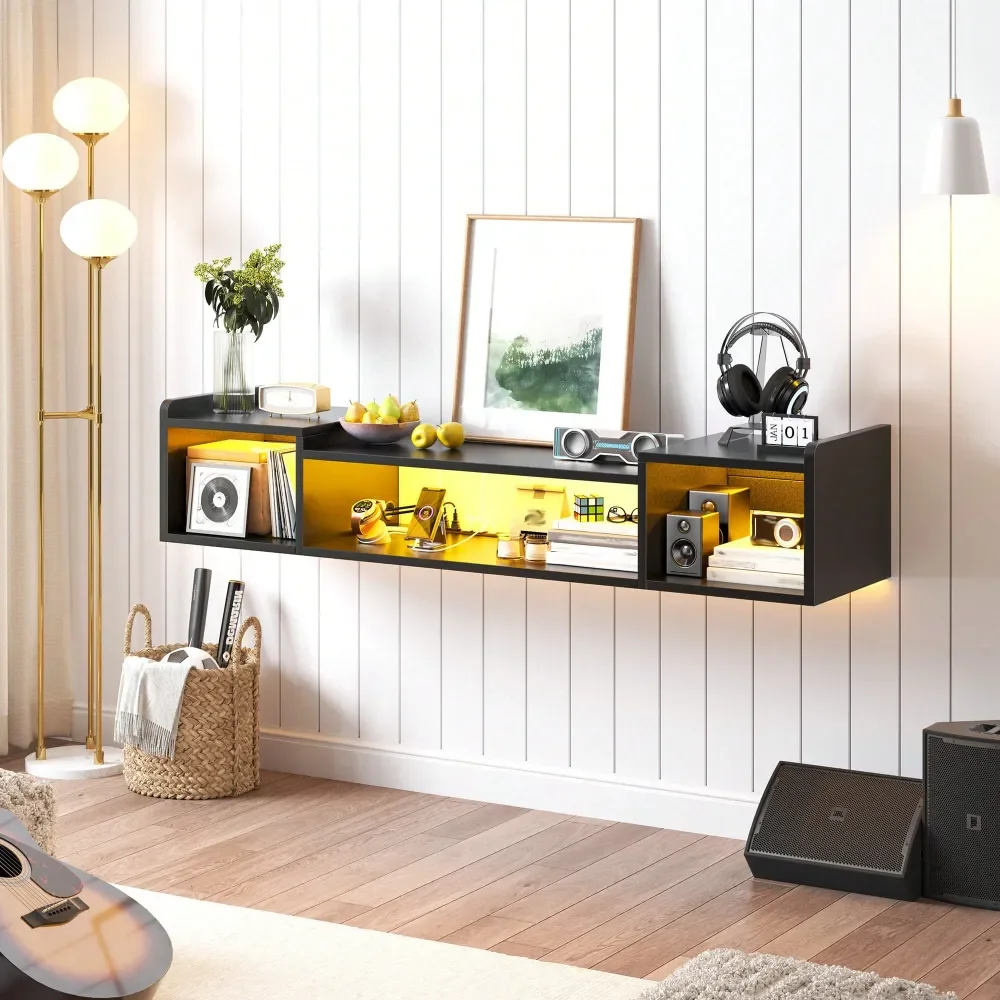 Modern Floating TV Stand With LED Lights Power Outlets, Wall Mounted Media Console For 60 65 70 75 Inch TVs, Entertainment Cent
Modern Floating TV Stand With LED Lights Power Outlets, Wall Mounted Media Console For 60 65 70 75 Inch TVs, Entertainment Cent