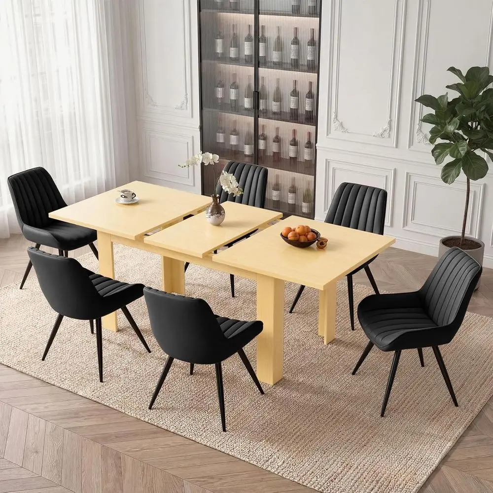 Expandable 7-Piece Natural Wood Dining Table Set with 6 Black Chairs
Expandable 7-Piece Natural Wood Dining Table Set with 6 Black Chairs