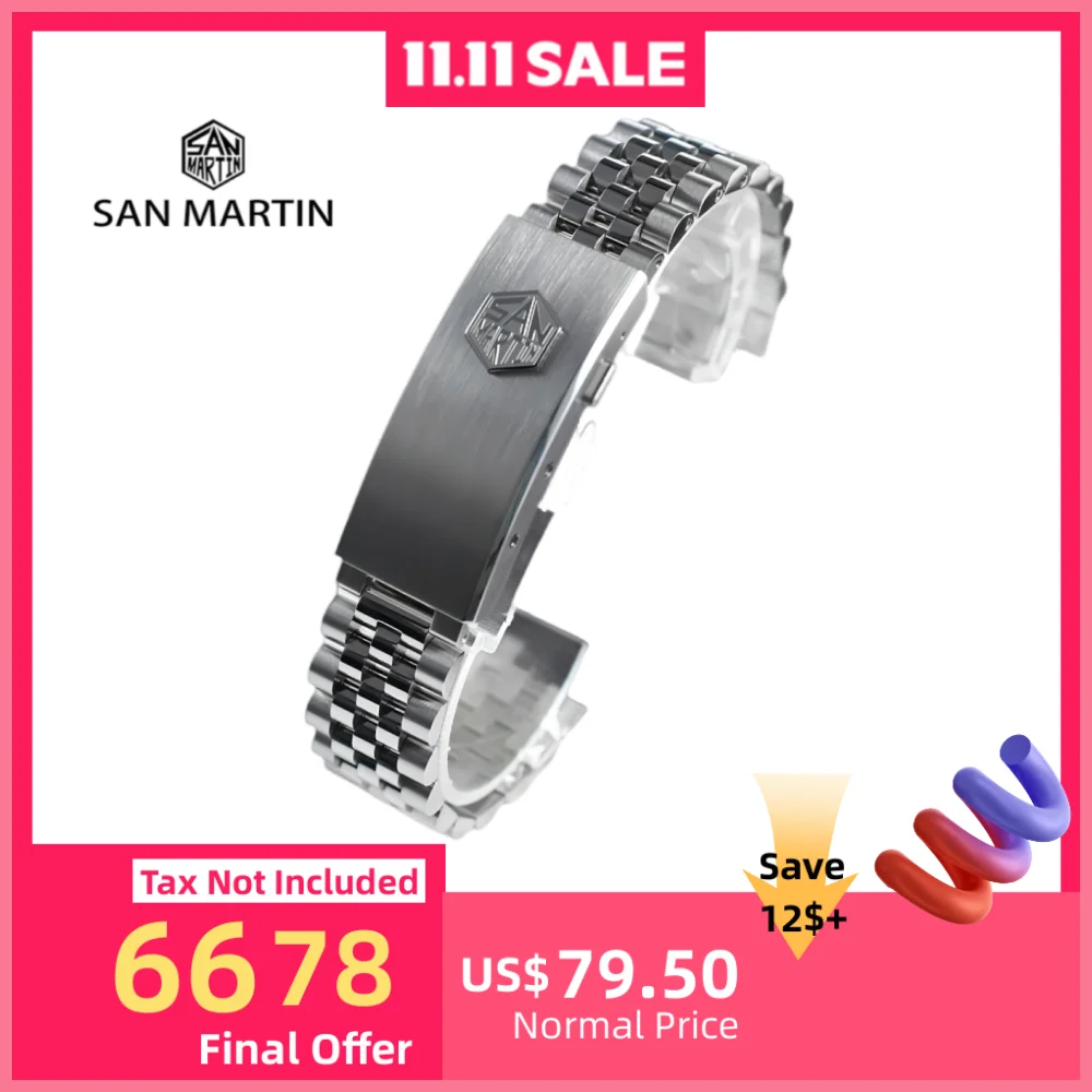 San Martin 20mm 5-Link Bracelet Solid 316L Stainless Steel Fly Adjustable Clasp Curved End Links Fit For SN0008 / SN0128
San Martin 20mm 5-Link Bracelet Solid 316L Stainless Steel Fly Adjustable Clasp Curved End Links Fit For SN0008 / SN0128