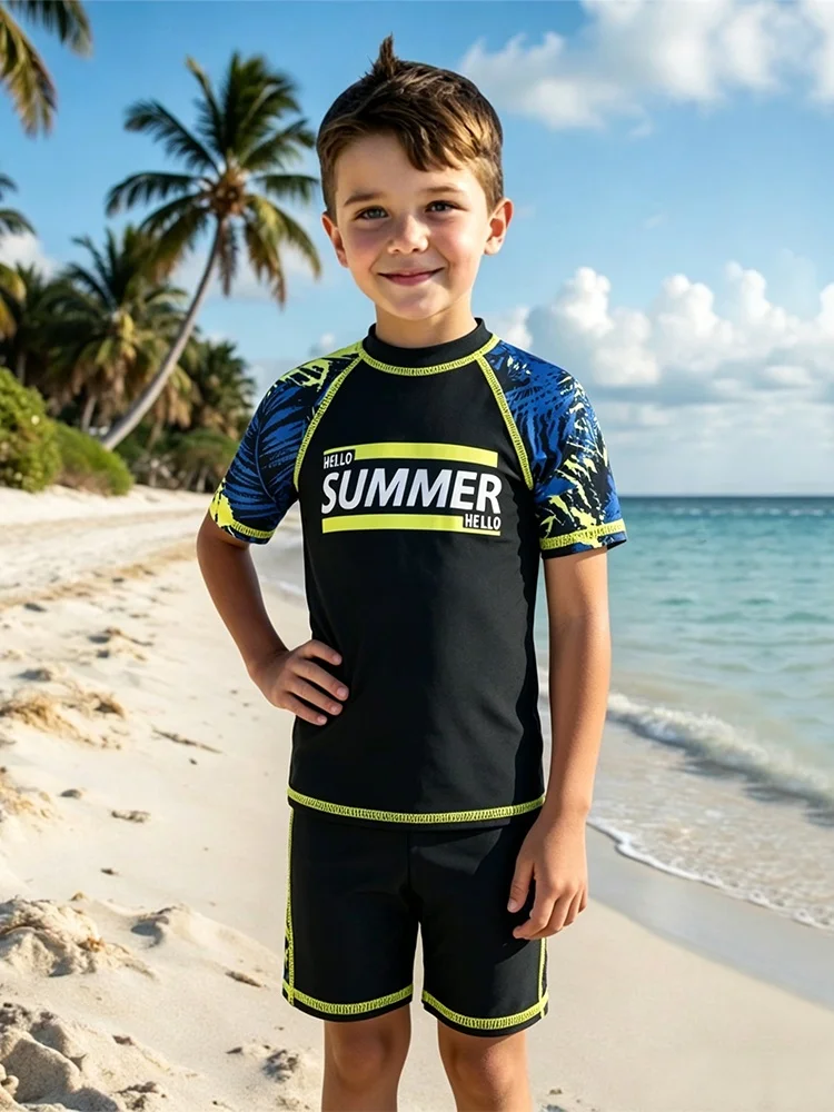 Kids Boy Swimsuit 2026 New Black Letter Short Sleeve Children Swimwear Summer Shorts Two Piece Beachwear Bathing Suits Swimming
Kids Boy Swimsuit 2026 New Black Letter Short Sleeve Children Swimwear Summer Shorts Two Piece Beachwear Bathing Suits Swimming