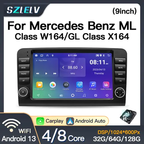 Android 13 Auto CarPlayเสียงสําหรับMercedes Benz ML GL CLASS W164 X164 ML350 บลูทูธGPS Naviรถวิทยุเครื่องเล่นวิดีโอAutoradio