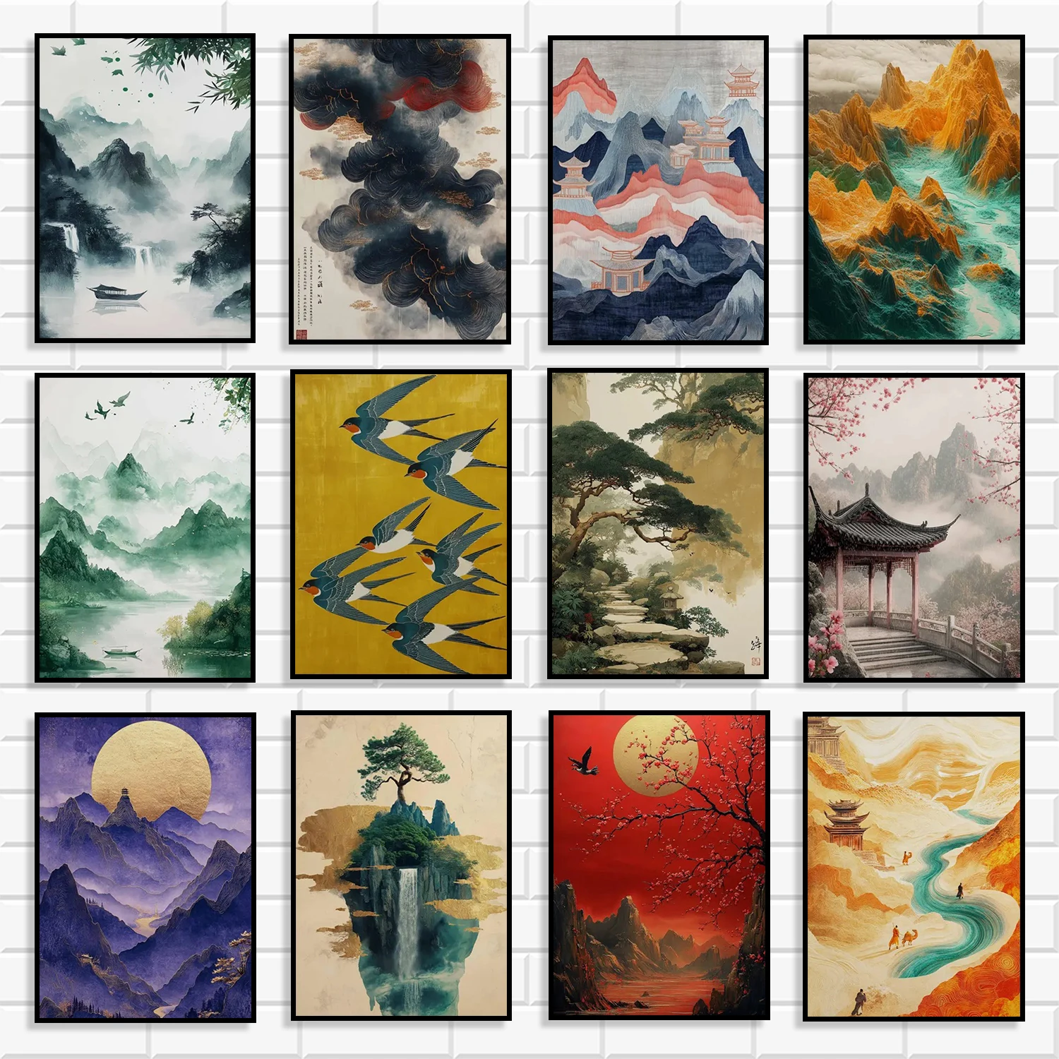 Traditional Eastern ink painting style canvas poster with mountain and pavilion patterns Japanese/neoclassical home decor
Traditional Eastern ink painting style canvas poster with mountain and pavilion patterns Japanese/neoclassical home decor