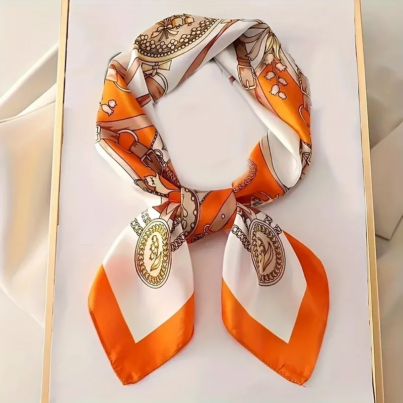 27.5" Chain Printed Square Scarf Elegant Thin Breathable Decorative Neck Scarf Orange Windproof Headscarf For Women
27.5" Chain Printed Square Scarf Elegant Thin Breathable Decorative Neck Scarf Orange Windproof Headscarf For Women