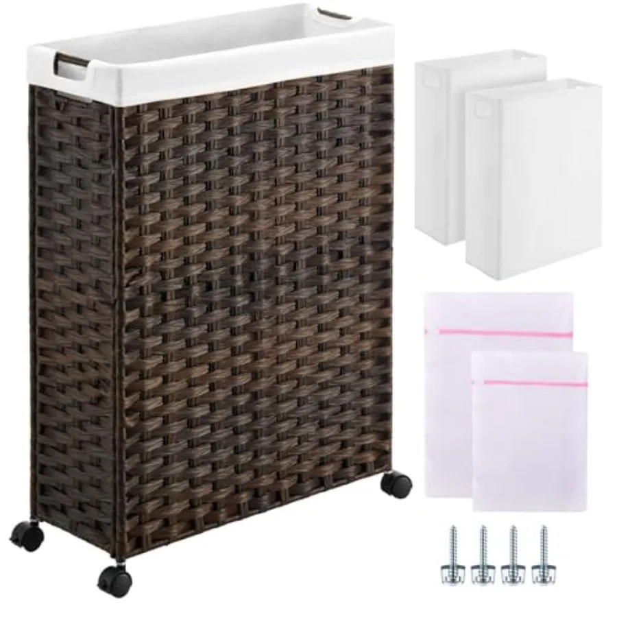 Laundry Hamper with Wheels, 17.4 Gallon 66L Slim Laundry Basket with 2 Removable Liner Bags and 2 Mesh Bags, Narrow Rattan Clot
Laundry Hamper with Wheels, 17.4 Gallon 66L Slim Laundry Basket with 2 Removable Liner Bags and 2 Mesh Bags, Narrow Rattan Clot
