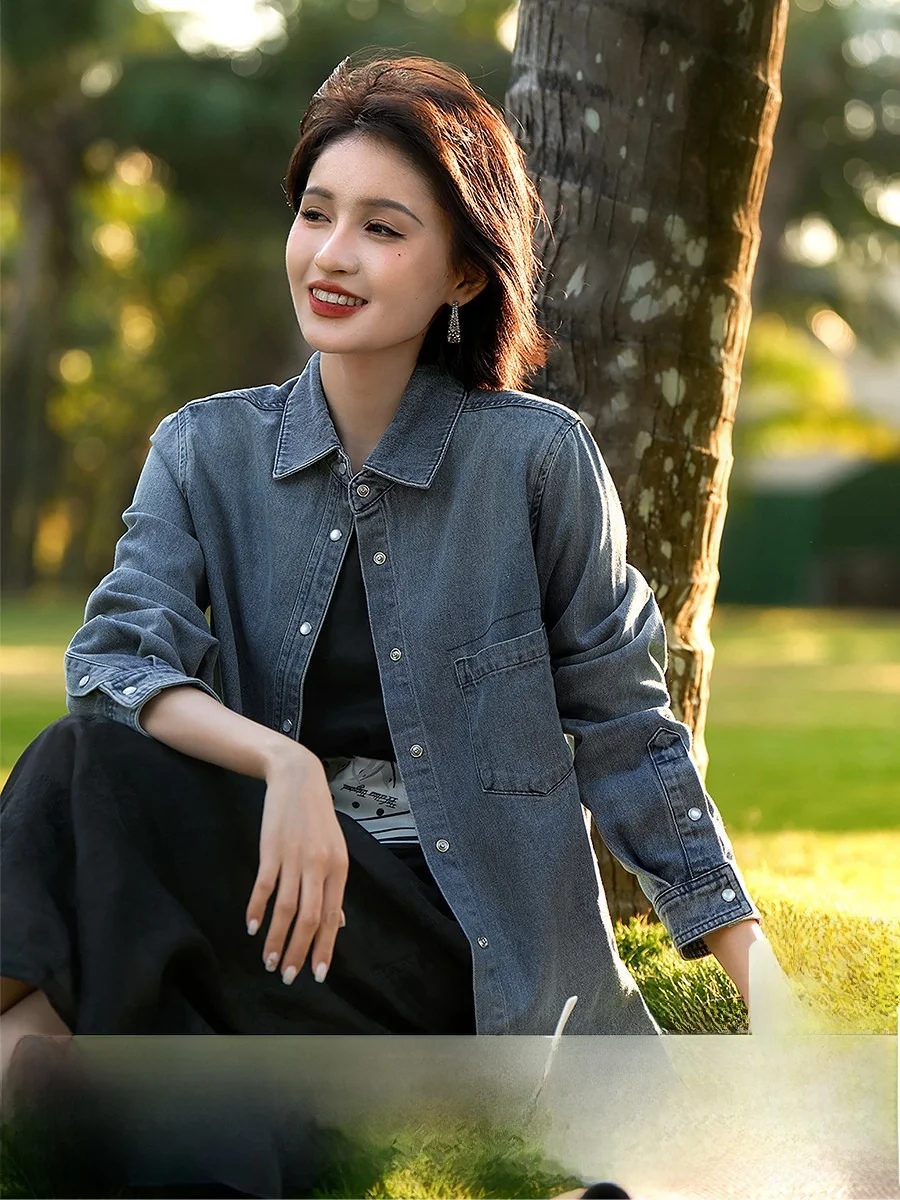 Xhange Casual Cotton Denim Shirt Light Drape Old Time Blue Simple Design Commute Style Women's Fashion Spring New Arrival
Xhange Casual Cotton Denim Shirt Light Drape Old Time Blue Simple Design Commute Style Women's Fashion Spring New Arrival