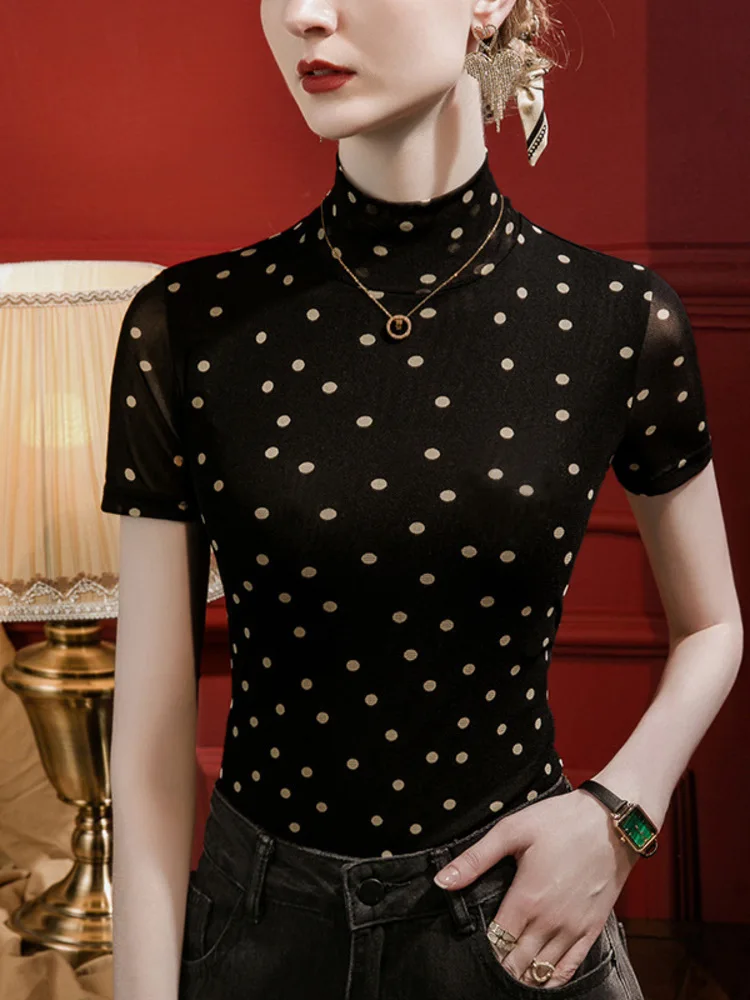 Half High Collar Polka Dot Printed Mesh Undershirt For Women's Short Sleeved Slim Fit 2023 Autumn New Style With A Trendy Little
Half High Collar Polka Dot Printed Mesh Undershirt For Women's Short Sleeved Slim Fit 2023 Autumn New Style With A Trendy Little