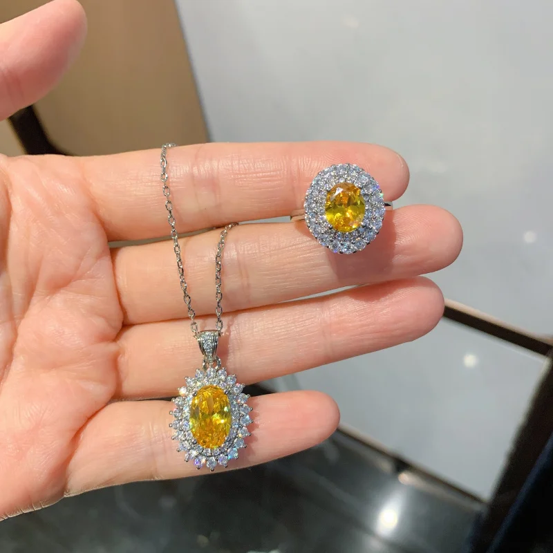 Jewelry Set Yellow Diamond Pendant Clavicle Chain New European and American Retro Yellow Diamond Ring
Jewelry Set Yellow Diamond Pendant Clavicle Chain New European and American Retro Yellow Diamond Ring