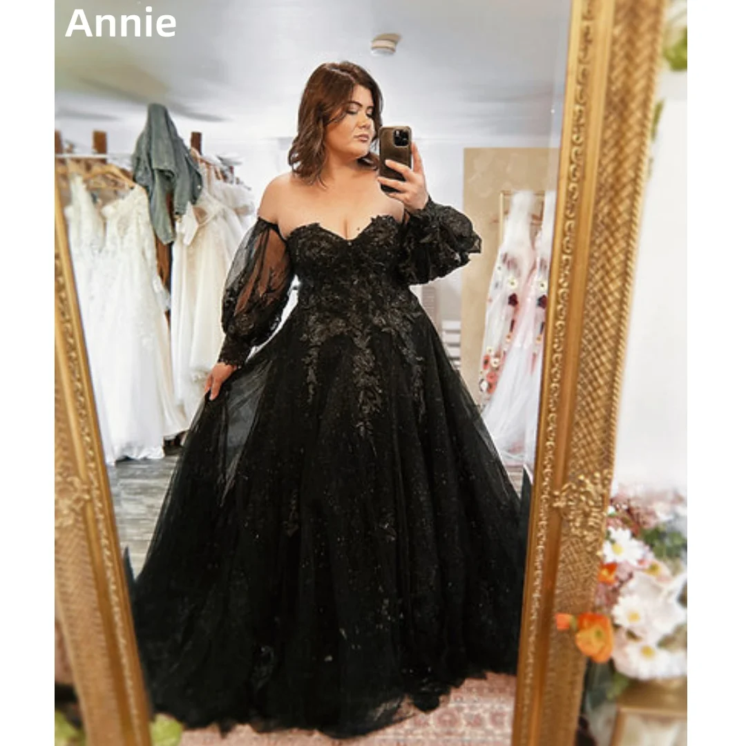 Annie Gothic Black Prom Dresses Tulle Puff Long Sleeves Evening Dresses Flashing Strapless Ladies Robes De Soirée Customized
Annie Gothic Black Prom Dresses Tulle Puff Long Sleeves Evening Dresses Flashing Strapless Ladies Robes De Soirée Customized